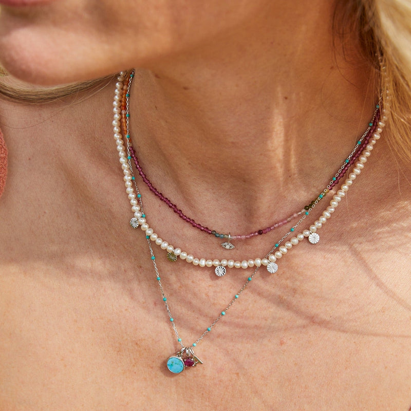 Mini Opal & White Sapphire Evil Eye Necklace Sterling Silver