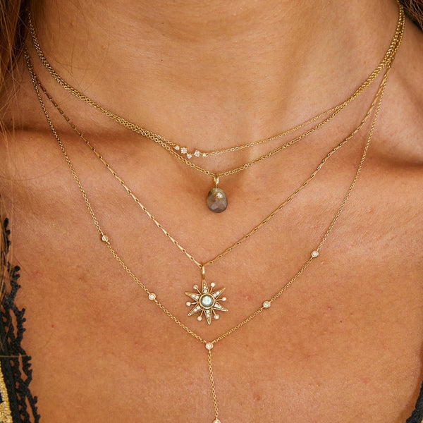 Labradorite & Diamond Necklace 9k Gold