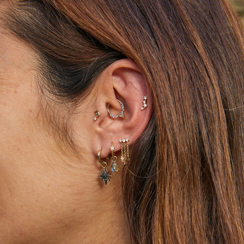 Labradorite & Tanzanite Daith Earring 9k Gold