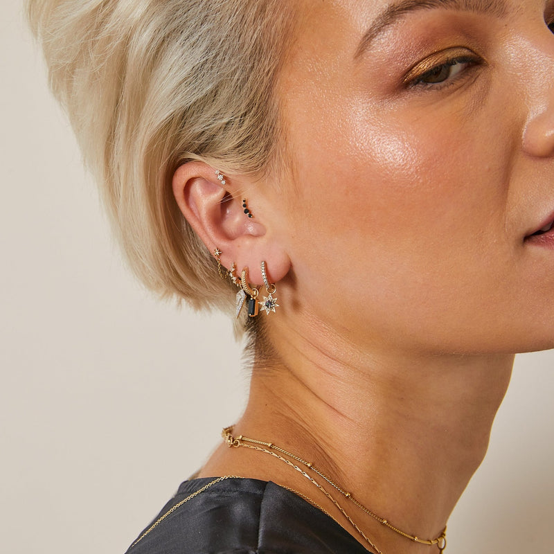 Mystic Topaz & Grey Diamond Star Hoop Earrings 9k Gold