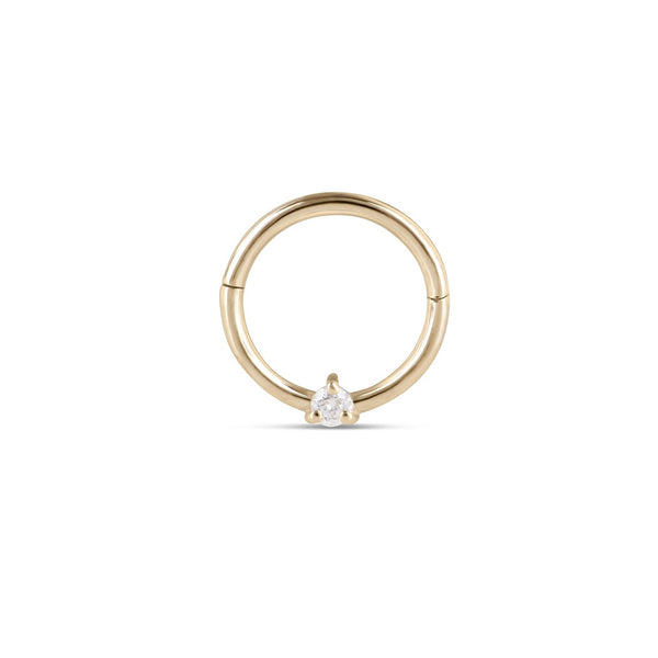 single diamond solitaire Earring hoop in 14k Gold for daith piercings