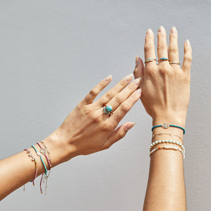 model hands showing summer jewellery including the Pearl & Seed Bead Bracelet Sterling Silver