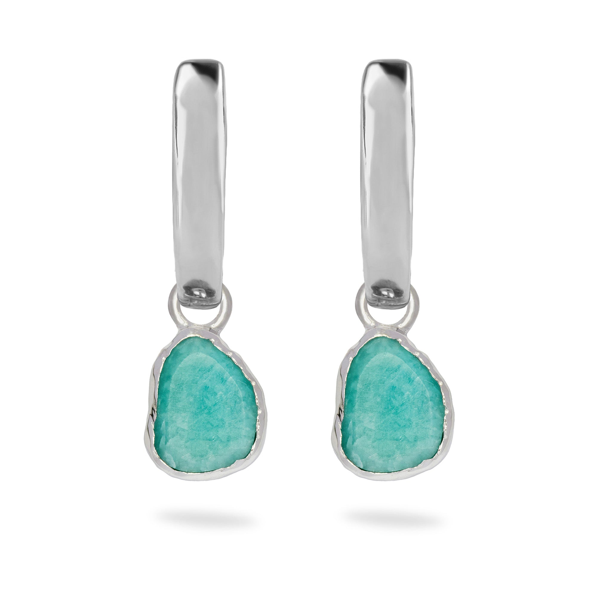 amazonite pebble hoops sterlign silver white background