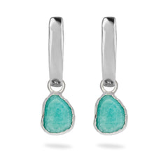 amazonite pebble hoops sterlign silver white background