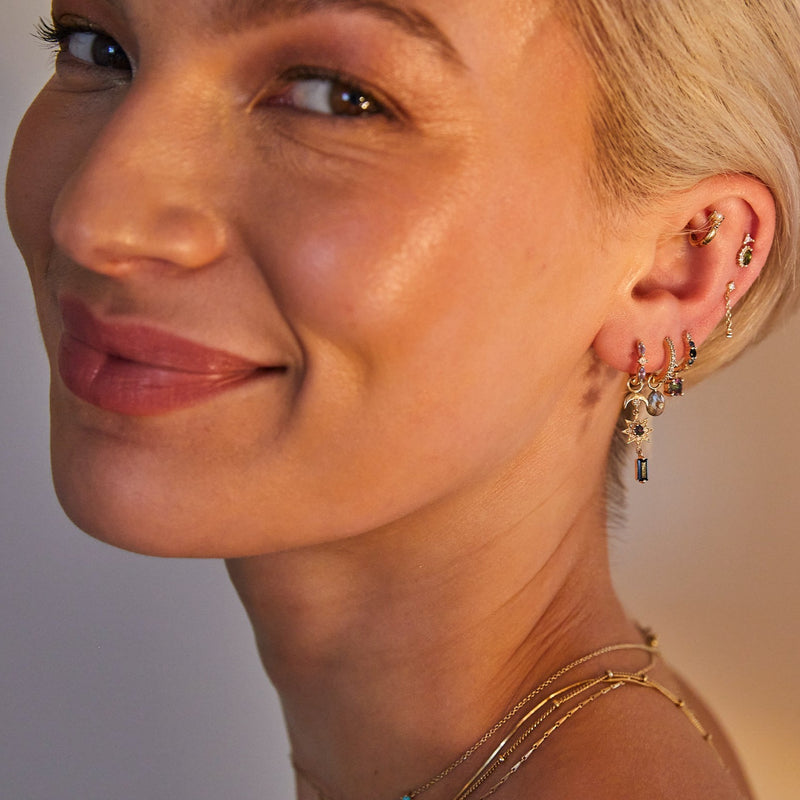Limited Edition Diamond Stars & Moon Shapes Hoop Earrings 9k Gold