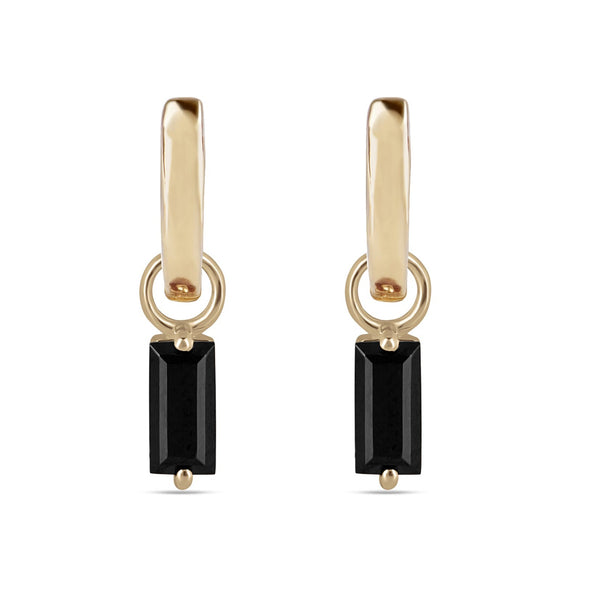 Black Onyx Baguette Hoop Earrings 9k Gold