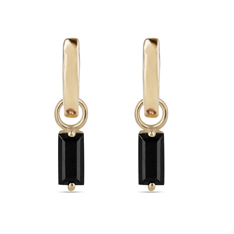 Black Onyx Baguette Hoop Earrings 9k Gold