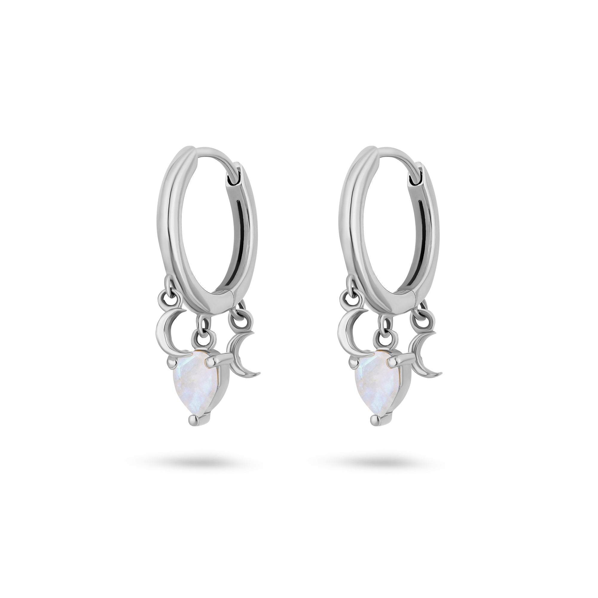 Moonstone Celestial Huggie Hoop Earring Pair Sterling Silver