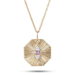 Tanzanite, Moonstone Diamond Engraved Octagon Necklace 9k Gold