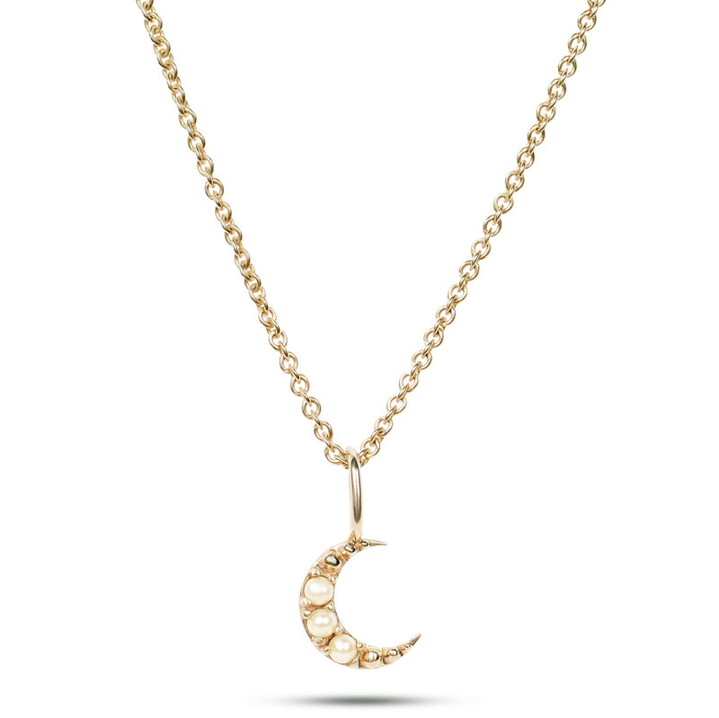 Mini Pearl Moon Necklace 9k Gold on white background