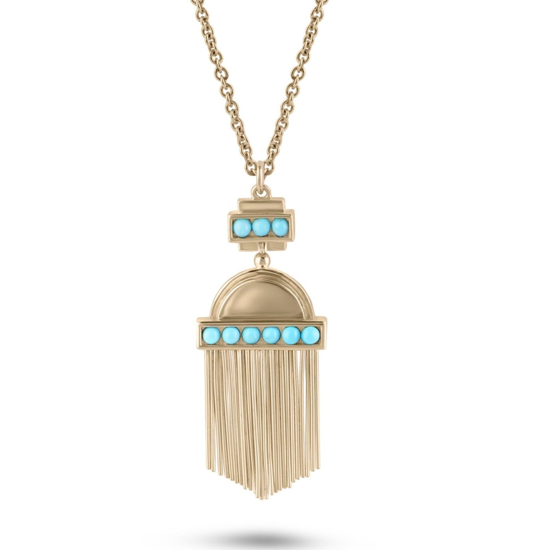 Aztec Turquoise Necklace 9k Gold on white background