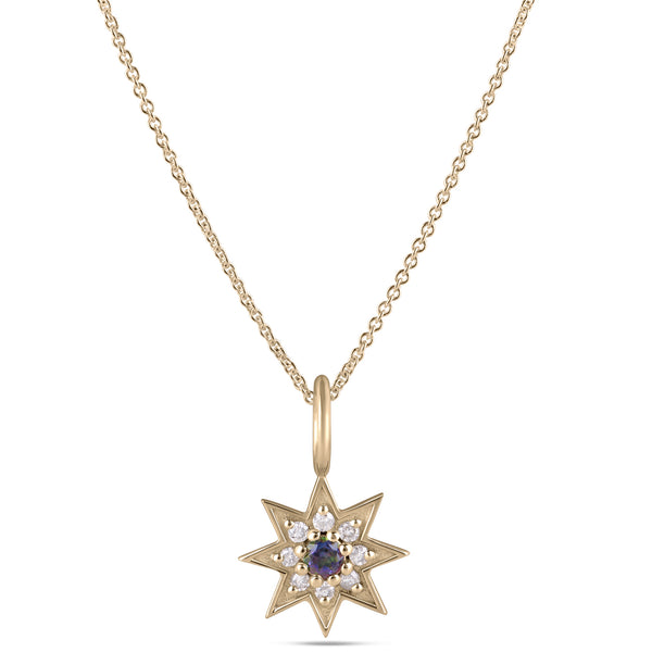 Mystic Topaz & Grey Diamond Star Necklace 9k Gold