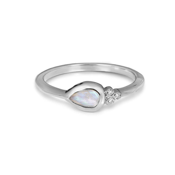Moonstone & White Sapphire Tear Drop Ring Sterling Silver