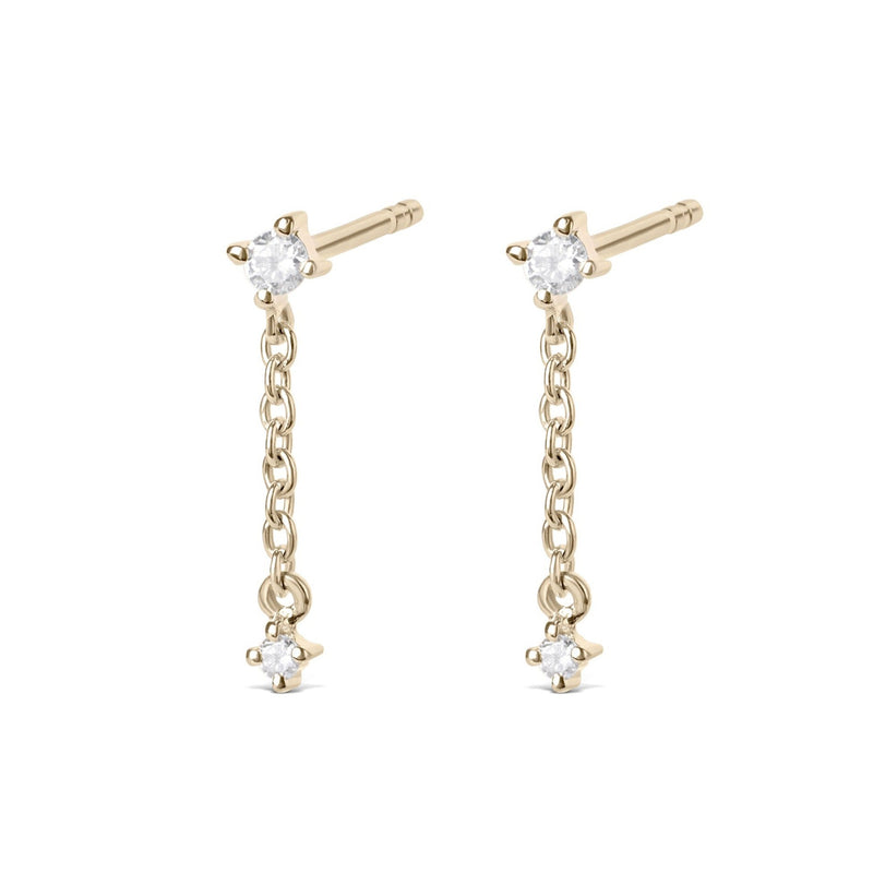 Diamond Solitaire Chain Stud Earring Pair 9k Gold