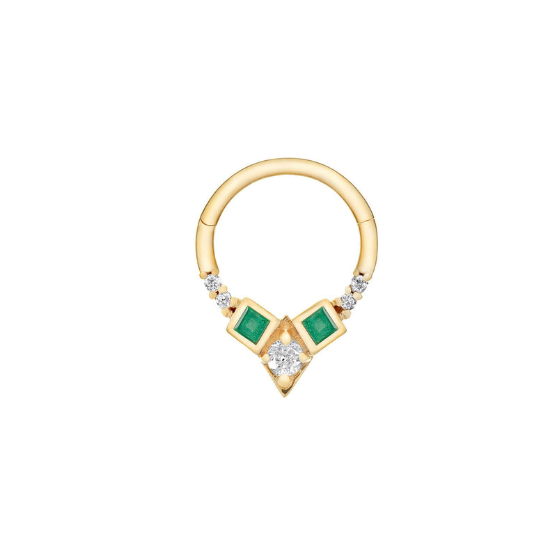 Single Emerald & diamond gold Hoop for daith piercings