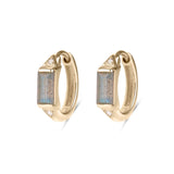 Labradorite & Diamond Huggie Hoop Earring Pair 9k Gold