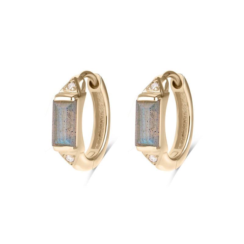 Labradorite & Diamond Huggie Hoop Earring Pair 9k Gold