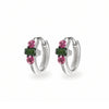 Green and Pink Tourmaline Huggie Hoop Earring Pair Sterling Silver