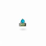 Turquoise & Green Tourmaline Baguette Flat Back Earring 14k White Gold on white background