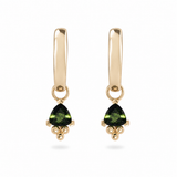 Green Tourmaline Beaded Hoop Earrings 9k Gold