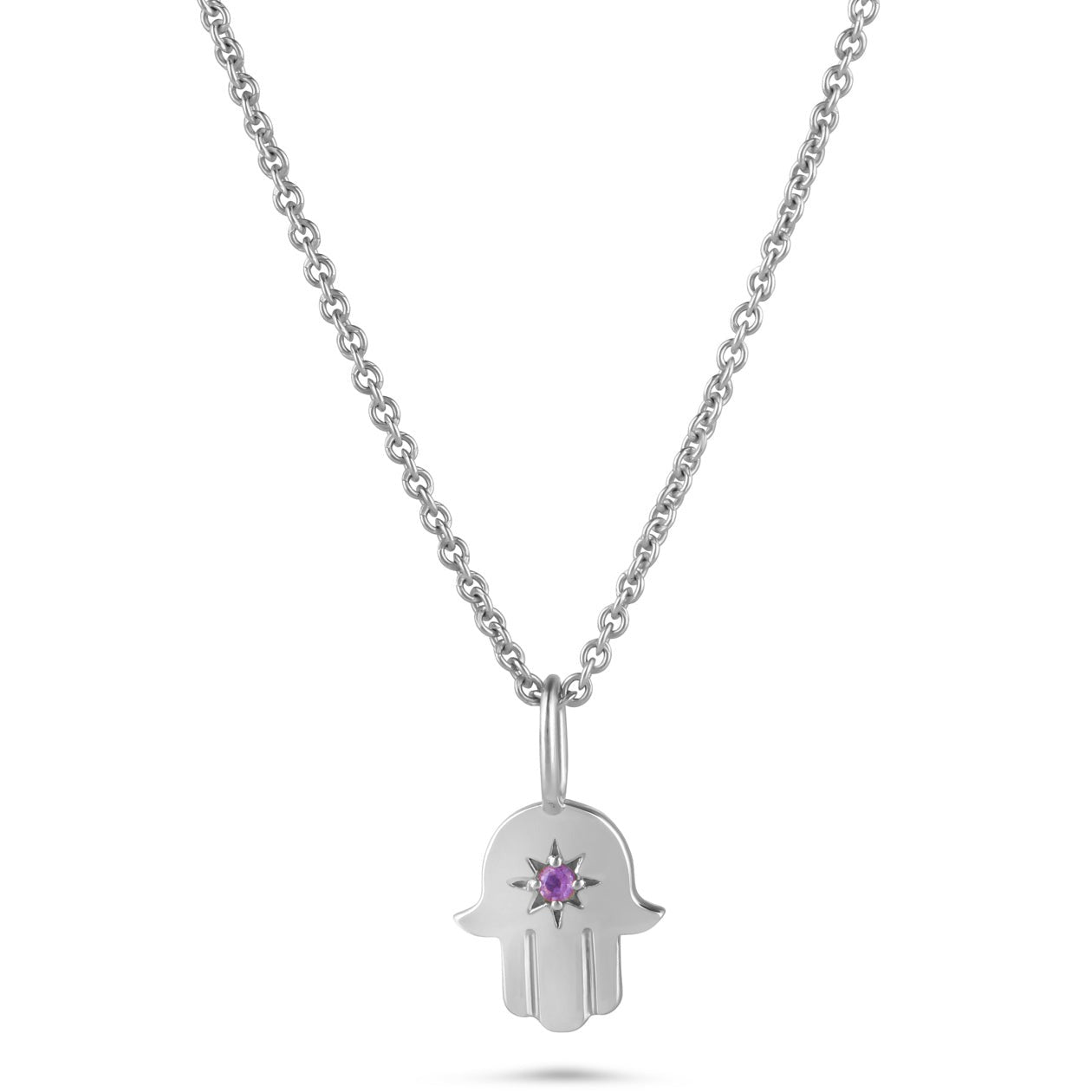 amethyst silver hand of fatima necklace