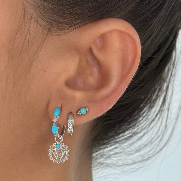 Turquoise Beaded Stud Earring Pair Sterling Silver