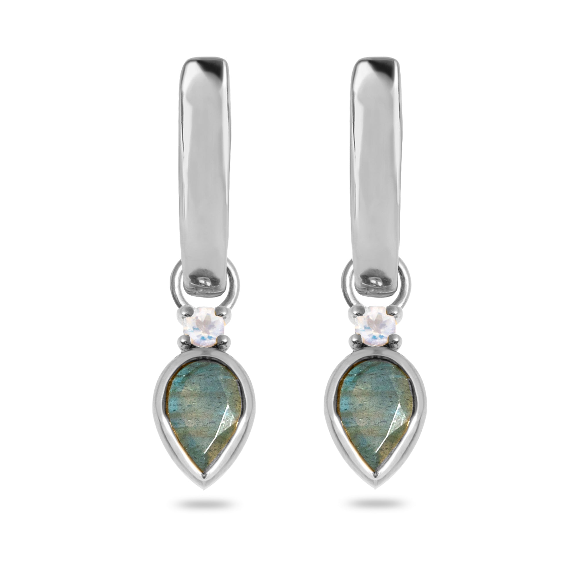 labradorite & moonstone charm hoops silver