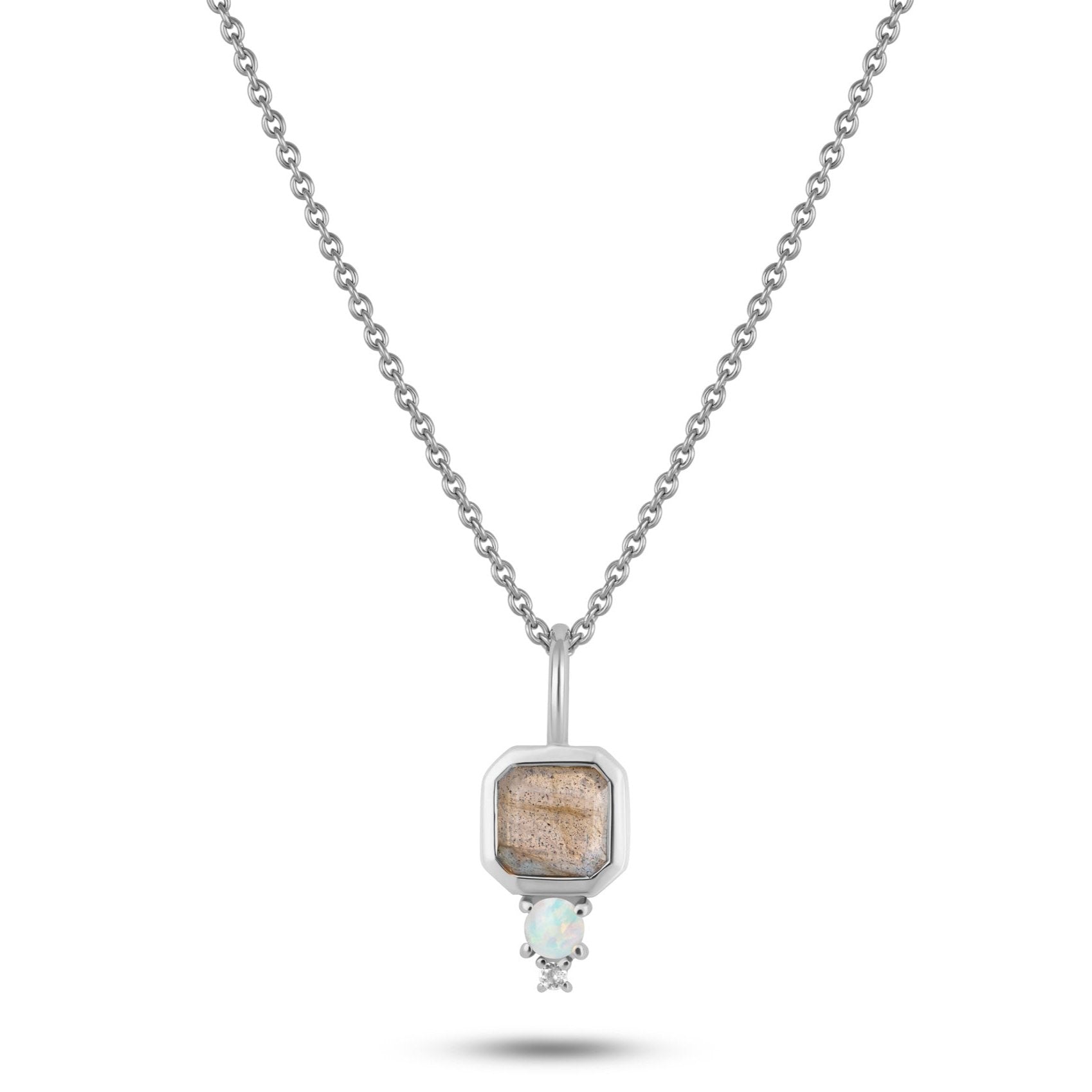 labradorite & opal Necklace sterling silver