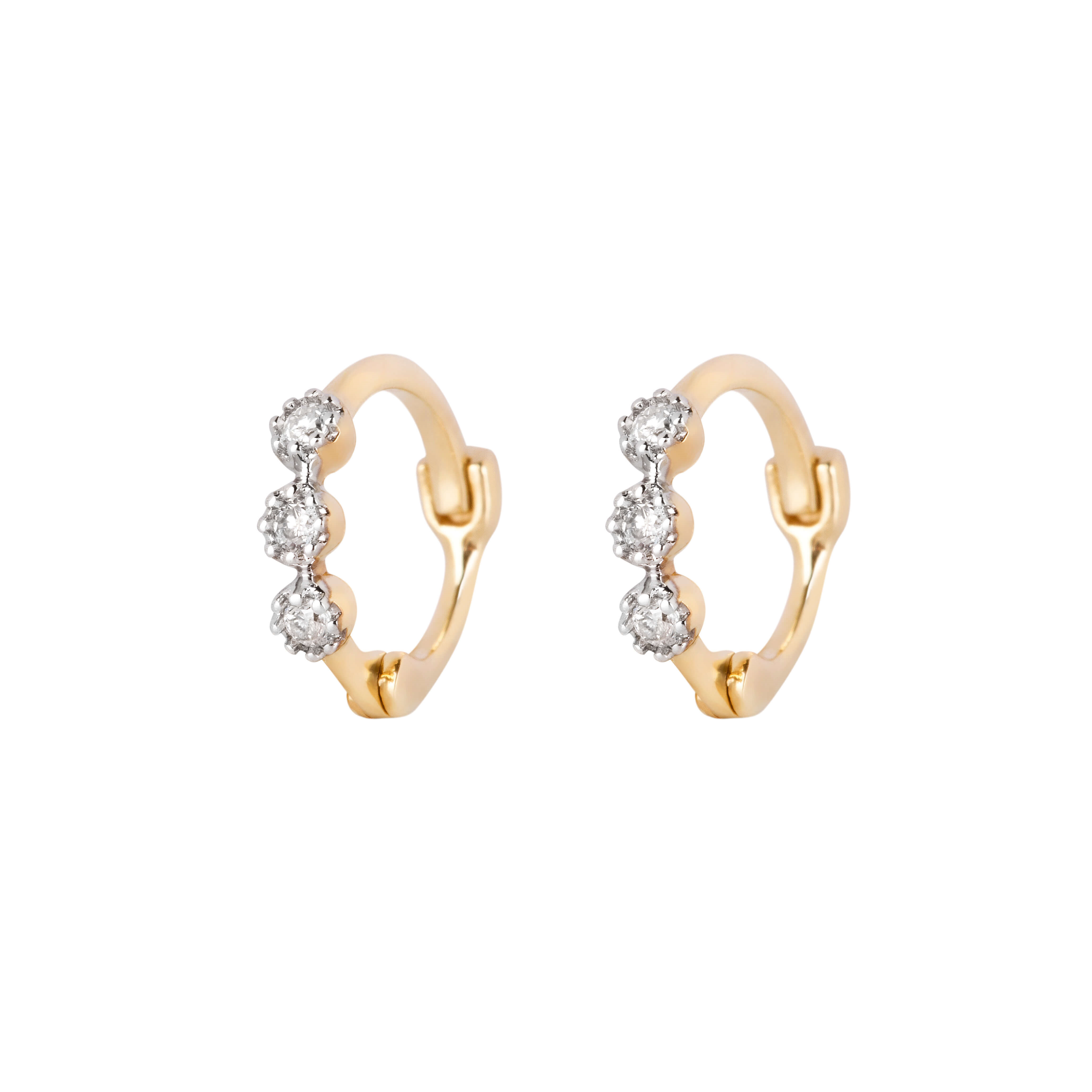 Mini Diamond Trilogy Huggie Hoop Earring Pair 9k Gold