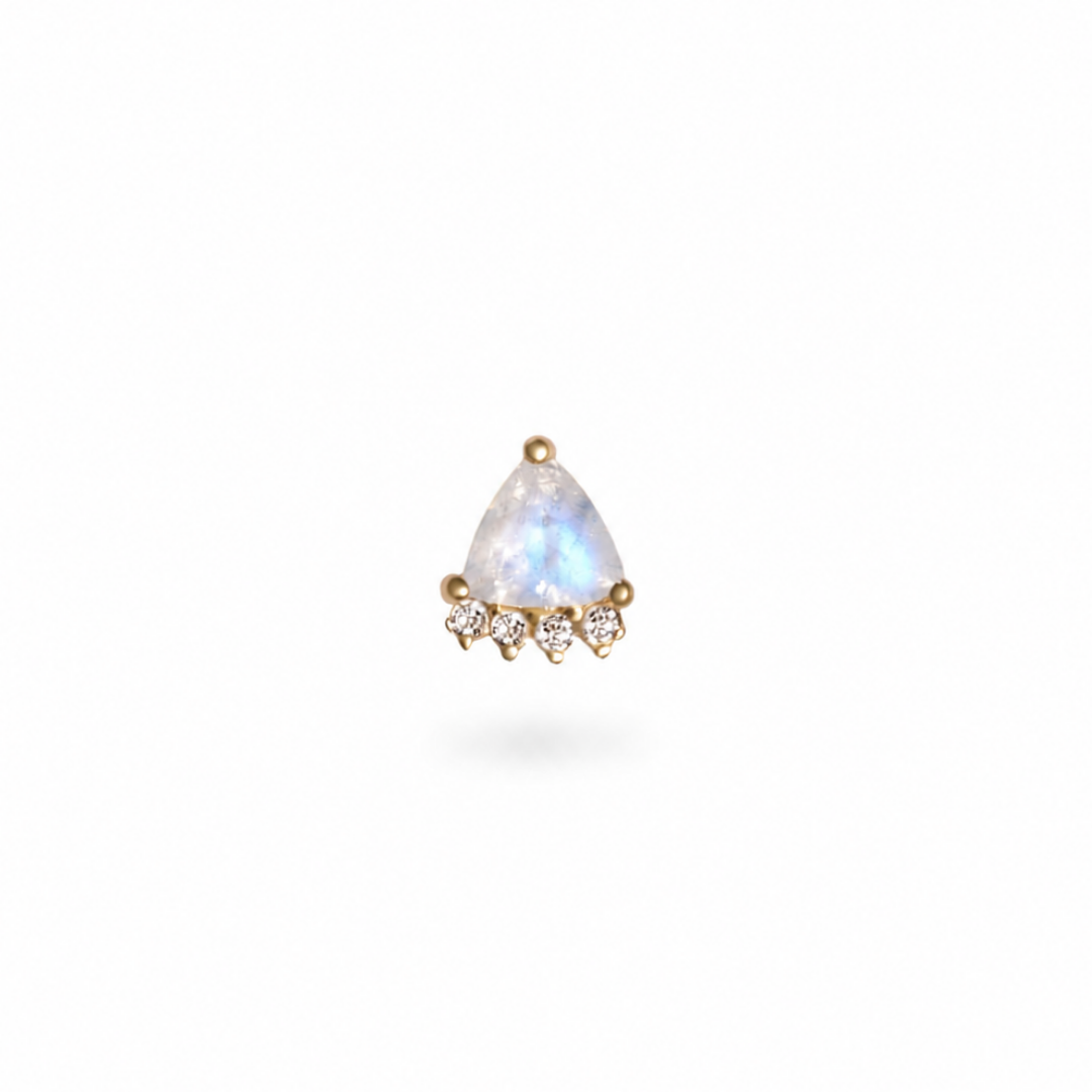 Moonstone Trillion & Diamond Flat Back Earring 9k Gold on white background