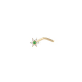 Green Onyx & Diamond Flower Nose Stud 9k Gold