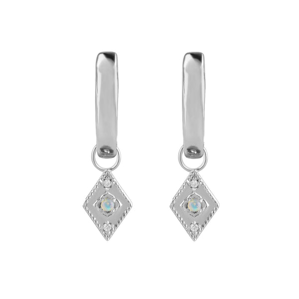 Australian Opal & White Sapphire Detail Hoop Earrings Sterling Silver
