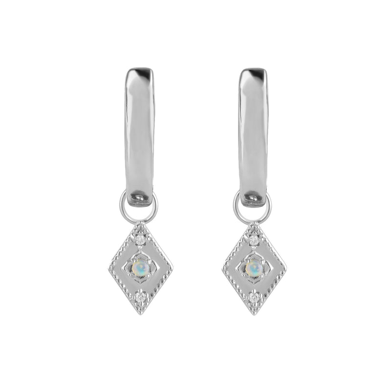 Australian Opal & White Sapphire Detail Hoop Earrings Sterling Silver
