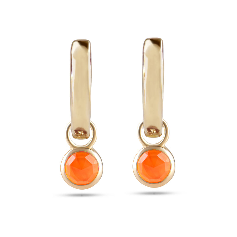 Orange Carnelian Bezel Hoop Earrings 9k Gold