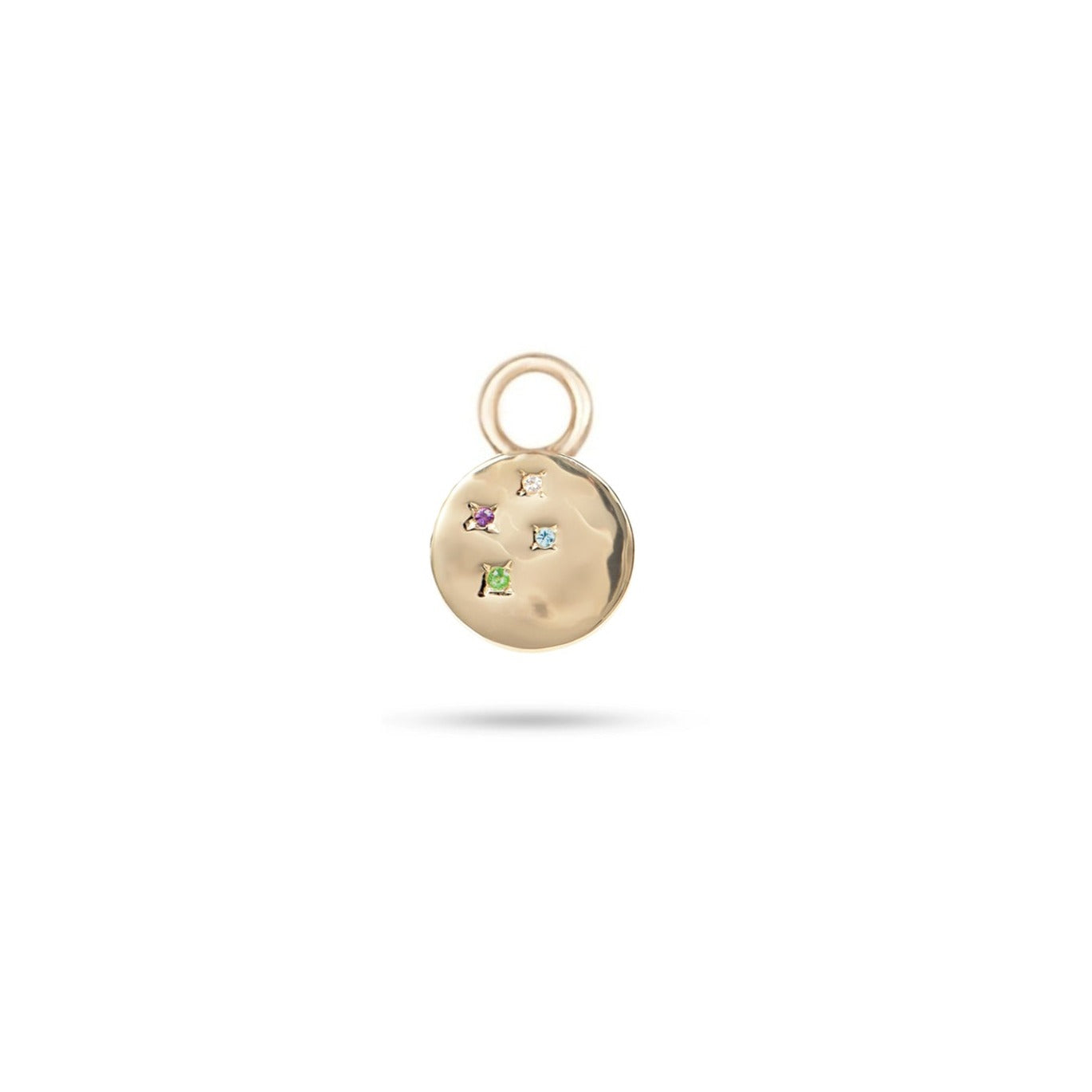 Multi Semi-Precious Organic Coin Earring Charm 9k Gold