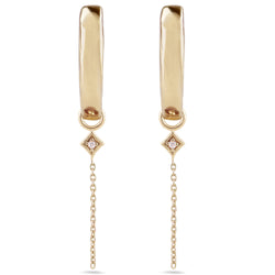 Diamond Star Chain Hoop Earrings 9k Gold