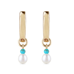 Pearl & Turquoise Hoop Earrings 9k Gold