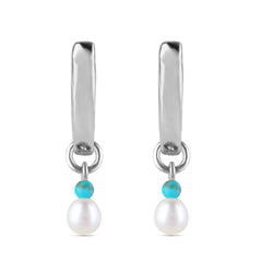 Pearl & Turquoise Hoop Earrings Sterling Silver