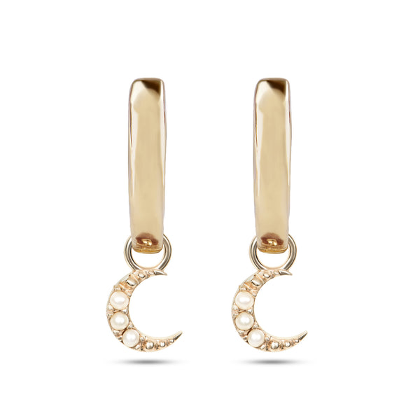 Mini Pearl Moon Hoop Earrings 9k Gold