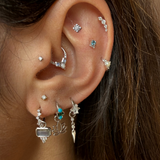 Beaded Flower Flat Back 14k White Gold