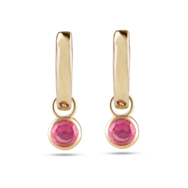 Pink Sapphire Bezel Hoop Earrings 9k Gold