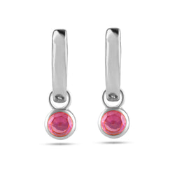 Pink Sapphire Bezel Hoop Earrings Sterling Silver