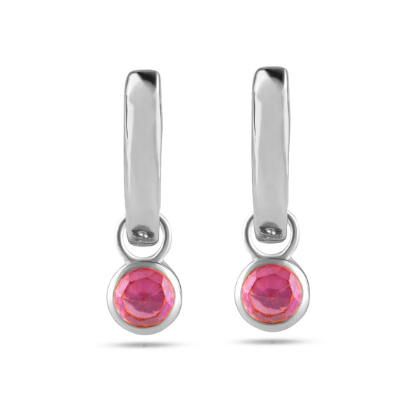 Pink Sapphire Bezel Hoop Earrings Sterling Silver