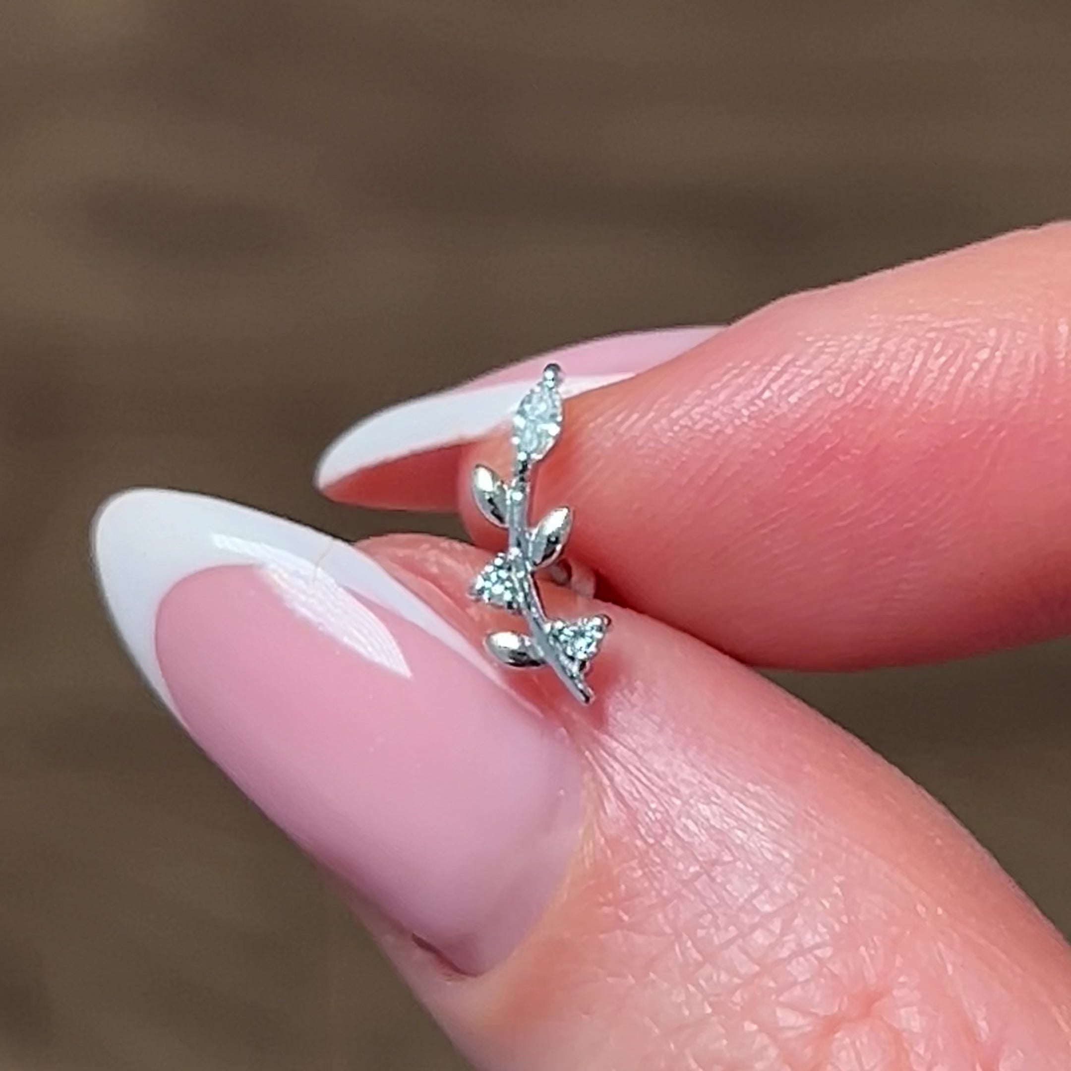 video of the Diamond Leaf Flat Back Earring 14k White Gold