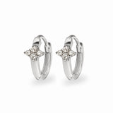 White Sapphire Cluster Huggie Hoop Earring Pair Sterling Silver