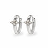 White Sapphire Cluster Huggie Hoop Earring Pair Sterling Silver