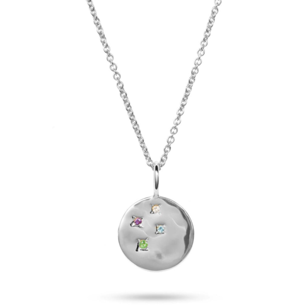 Multi Semi-Precious Organic Coin Pendant Sterling Silver