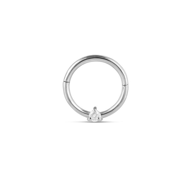 Diamond Solitaire Daith Hoop 14k White Gold