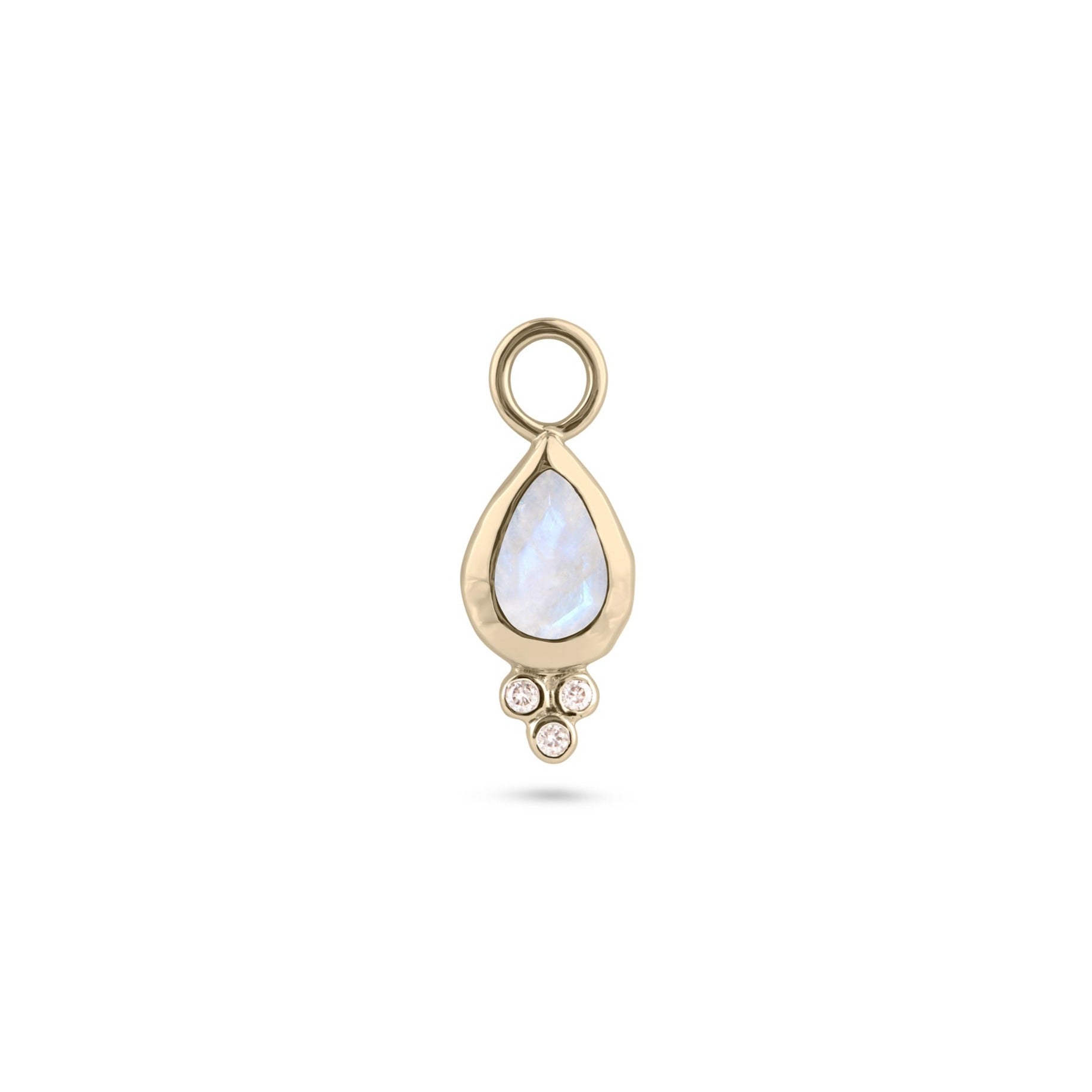 Moonstone & Diamond Tear Drop Earring Charm 9k Gold