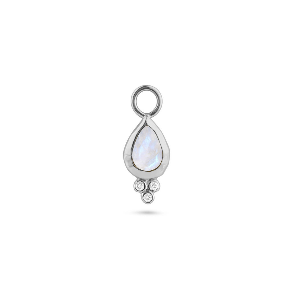 Moonstone & White Sapphire Tear Drop Earring Charm Sterling Silver